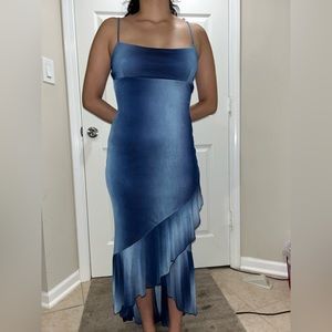 Asymmetrical ombré blue maxi dress